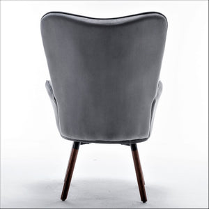 English Elm Mid-Century Modern Wingback Chair Tufted Polyester Upholstery Splayed Wood Legs Grey B2735P511066
