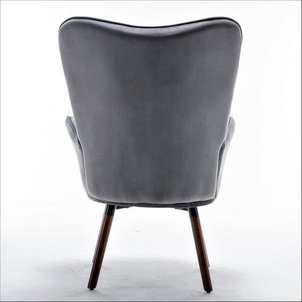 English Elm Mid-Century Modern Wingback Chair Tufted Polyester Upholstery Splayed Wood Legs Grey B2735P511066