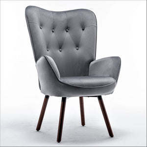 English Elm Mid-Century Modern Wingback Chair Tufted Polyester Upholstery Splayed Wood Legs Grey B2735P511066