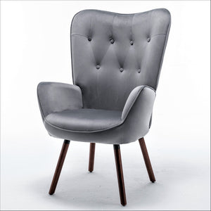 English Elm Mid-Century Modern Wingback Chair Tufted Polyester Upholstery Splayed Wood Legs Grey B2735P511066