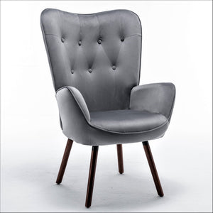 English Elm Mid-Century Modern Wingback Chair Tufted Polyester Upholstery Splayed Wood Legs Grey B2735P511066