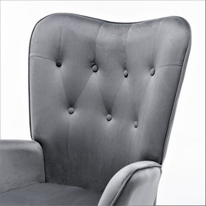 English Elm Mid-Century Modern Wingback Chair Tufted Polyester Upholstery Splayed Wood Legs Grey B2735P511066