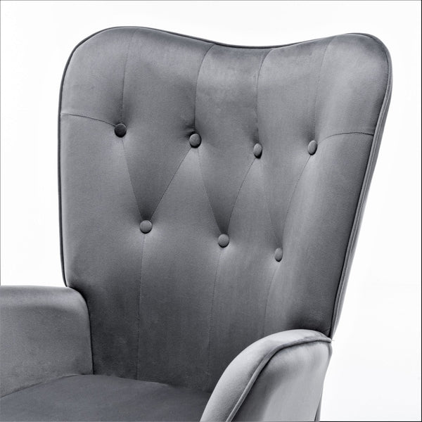 English Elm Mid-Century Modern Wingback Chair Tufted Polyester Upholstery Splayed Wood Legs Grey B2735P511066