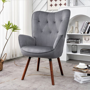 English Elm Mid-Century Modern Wingback Chair Tufted Polyester Upholstery Splayed Wood Legs Grey B2735P511066