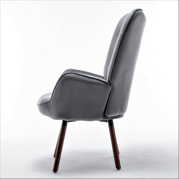 English Elm Mid-Century Modern Wingback Chair Tufted Polyester Upholstery Splayed Wood Legs Grey B2735P511066