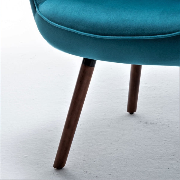 English Elm Mid-Century Modern Wingback Chair Tufted Polyester Upholstery Splayed Wood Legs Teal Blue B2735P511067