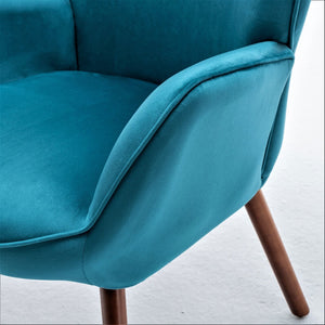 English Elm Mid-Century Modern Wingback Chair Tufted Polyester Upholstery Splayed Wood Legs Teal Blue B2735P511067