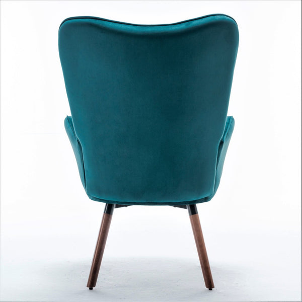 English Elm Mid-Century Modern Wingback Chair Tufted Polyester Upholstery Splayed Wood Legs Teal Blue B2735P511067