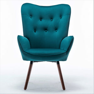 English Elm Mid-Century Modern Wingback Chair Tufted Polyester Upholstery Splayed Wood Legs Teal Blue B2735P511067