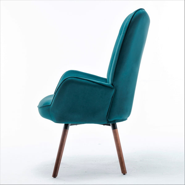 English Elm Mid-Century Modern Wingback Chair Tufted Polyester Upholstery Splayed Wood Legs Teal Blue B2735P511067