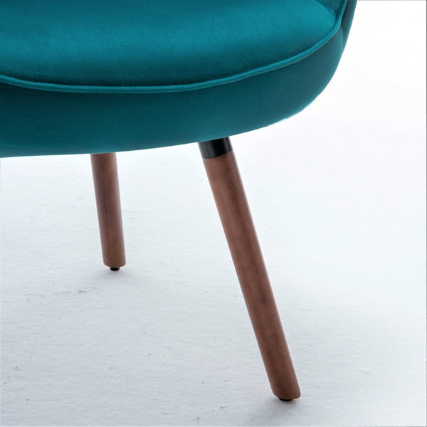 English Elm Mid-Century Modern Wingback Chair Tufted Polyester Upholstery Splayed Wood Legs Teal Blue B2735P511067
