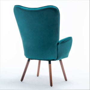 English Elm Mid-Century Modern Wingback Chair Tufted Polyester Upholstery Splayed Wood Legs Teal Blue B2735P511067