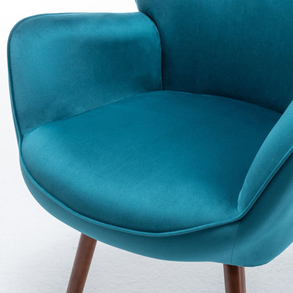 English Elm Mid-Century Modern Wingback Chair Tufted Polyester Upholstery Splayed Wood Legs Teal Blue B2735P511067
