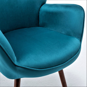 English Elm Mid-Century Modern Wingback Chair Tufted Polyester Upholstery Splayed Wood Legs Teal Blue B2735P511067
