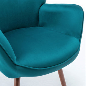 English Elm Mid-Century Modern Wingback Chair Tufted Polyester Upholstery Splayed Wood Legs Teal Blue B2735P511067