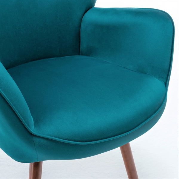 English Elm Mid-Century Modern Wingback Chair Tufted Polyester Upholstery Splayed Wood Legs Teal Blue B2735P511067