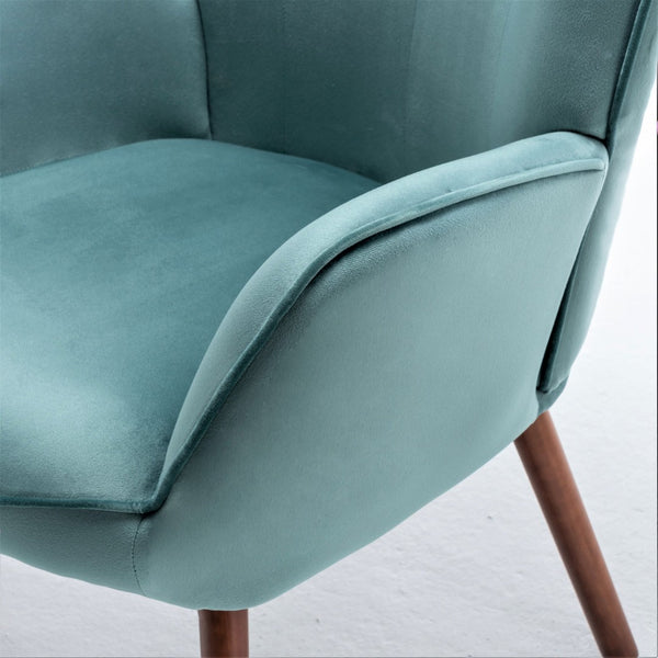 English Elm Mid-Century Modern Wingback Chair Tufted Polyester Upholstery Splayed Wood Legs Blue Gray B2735P511068