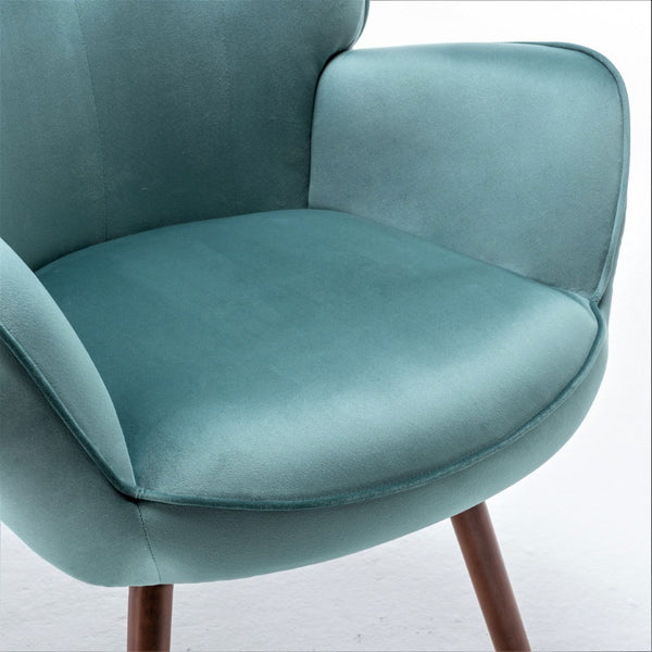 English Elm Mid-Century Modern Wingback Chair Tufted Polyester Upholstery Splayed Wood Legs Blue Gray B2735P511068