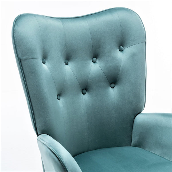 English Elm Mid-Century Modern Wingback Chair Tufted Polyester Upholstery Splayed Wood Legs Blue Gray B2735P511068