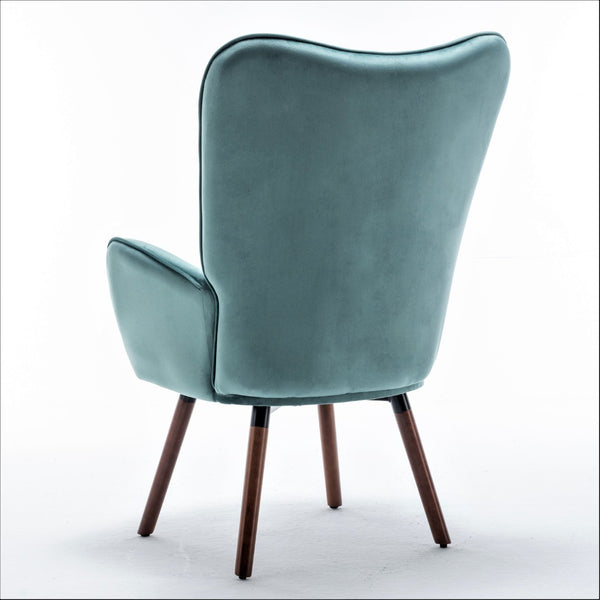 English Elm Mid-Century Modern Wingback Chair Tufted Polyester Upholstery Splayed Wood Legs Blue Gray B2735P511068