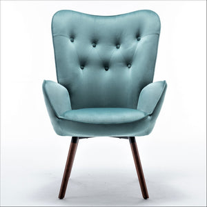 English Elm Mid-Century Modern Wingback Chair Tufted Polyester Upholstery Splayed Wood Legs Blue Gray B2735P511068