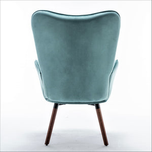 English Elm Mid-Century Modern Wingback Chair Tufted Polyester Upholstery Splayed Wood Legs Blue Gray B2735P511068