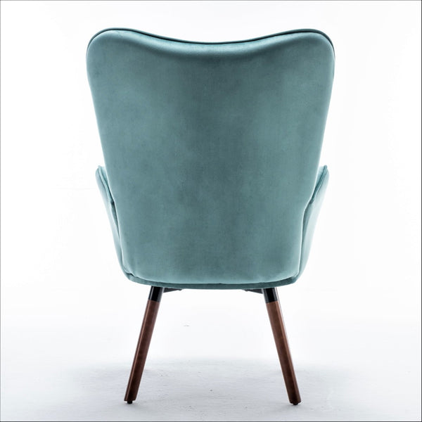 English Elm Mid-Century Modern Wingback Chair Tufted Polyester Upholstery Splayed Wood Legs Blue Gray B2735P511068