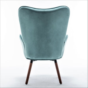 English Elm Mid-Century Modern Wingback Chair Tufted Polyester Upholstery Splayed Wood Legs Blue Gray B2735P511068