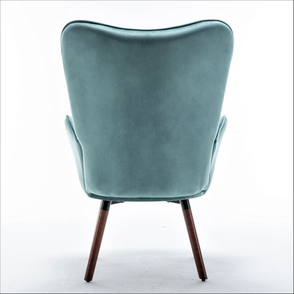 English Elm Mid-Century Modern Wingback Chair Tufted Polyester Upholstery Splayed Wood Legs Blue Gray B2735P511068