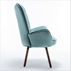 English Elm Mid-Century Modern Wingback Chair Tufted Polyester Upholstery Splayed Wood Legs Blue Gray B2735P511068