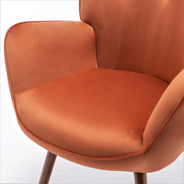 English Elm Mid-Century Modern Wingback Chair Tufted Polyester Upholstery Splayed Wood Legs Orange B2735P511069