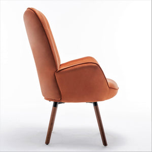 English Elm Mid-Century Modern Wingback Chair Tufted Polyester Upholstery Splayed Wood Legs Orange B2735P511069