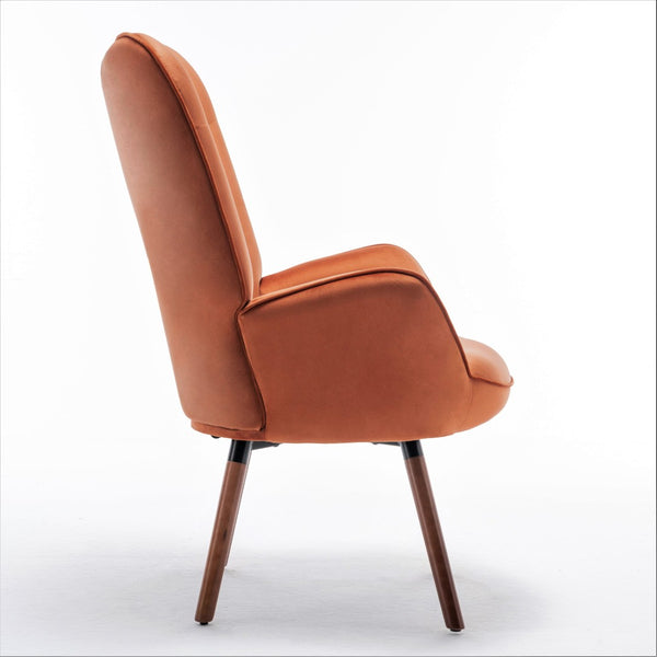 English Elm Mid-Century Modern Wingback Chair Tufted Polyester Upholstery Splayed Wood Legs Orange B2735P511069
