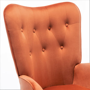 English Elm Mid-Century Modern Wingback Chair Tufted Polyester Upholstery Splayed Wood Legs Orange B2735P511069