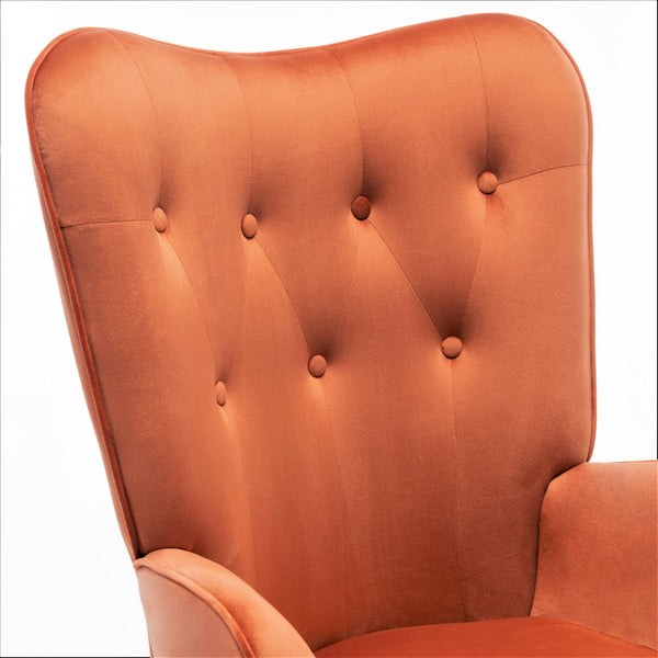 English Elm Mid-Century Modern Wingback Chair Tufted Polyester Upholstery Splayed Wood Legs Orange B2735P511069
