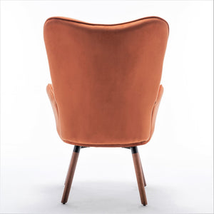 English Elm Mid-Century Modern Wingback Chair Tufted Polyester Upholstery Splayed Wood Legs Orange B2735P511069