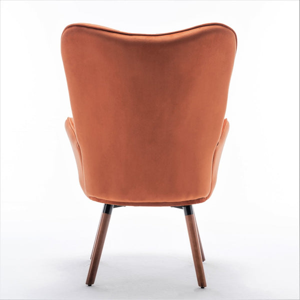 English Elm Mid-Century Modern Wingback Chair Tufted Polyester Upholstery Splayed Wood Legs Orange B2735P511069