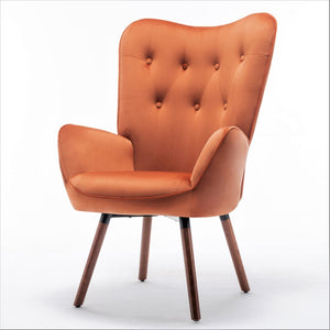 English Elm Mid-Century Modern Wingback Chair Tufted Polyester Upholstery Splayed Wood Legs Orange B2735P511069