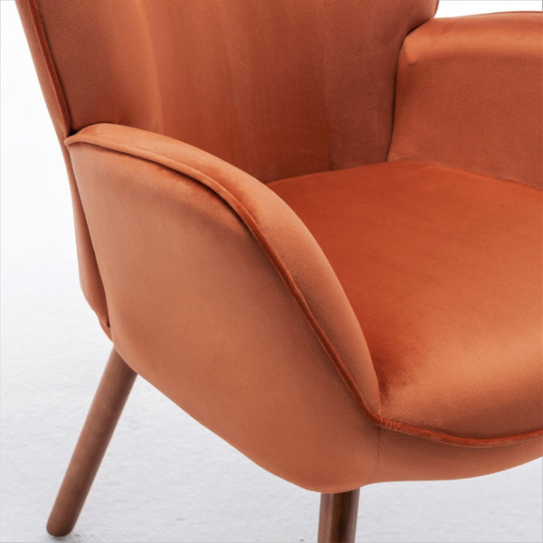 English Elm Mid-Century Modern Wingback Chair Tufted Polyester Upholstery Splayed Wood Legs Orange B2735P511069