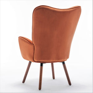 English Elm Mid-Century Modern Wingback Chair Tufted Polyester Upholstery Splayed Wood Legs Orange B2735P511069