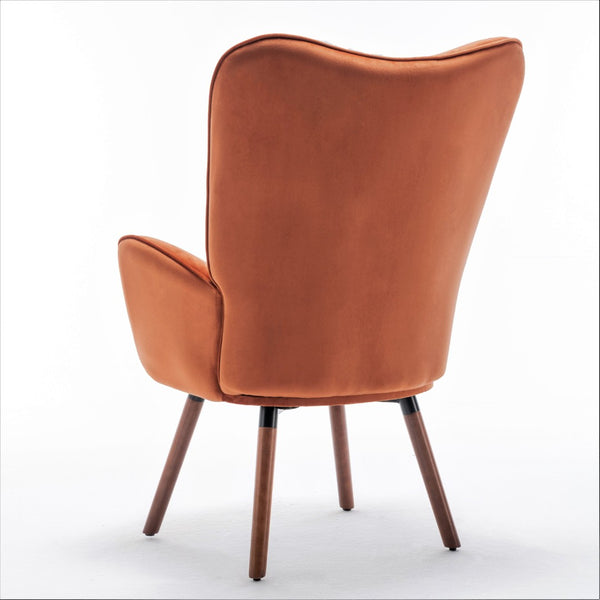 English Elm Mid-Century Modern Wingback Chair Tufted Polyester Upholstery Splayed Wood Legs Orange B2735P511069