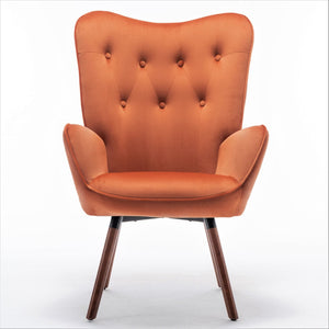 English Elm Mid-Century Modern Wingback Chair Tufted Polyester Upholstery Splayed Wood Legs Orange B2735P511069