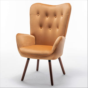 English Elm Mid-Century Modern Wingback Chair Tufted Polyester Upholstery Splayed Wood Legs Mustard yellow B2735P511070