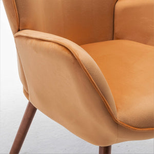 English Elm Mid-Century Modern Wingback Chair Tufted Polyester Upholstery Splayed Wood Legs Mustard yellow B2735P511070