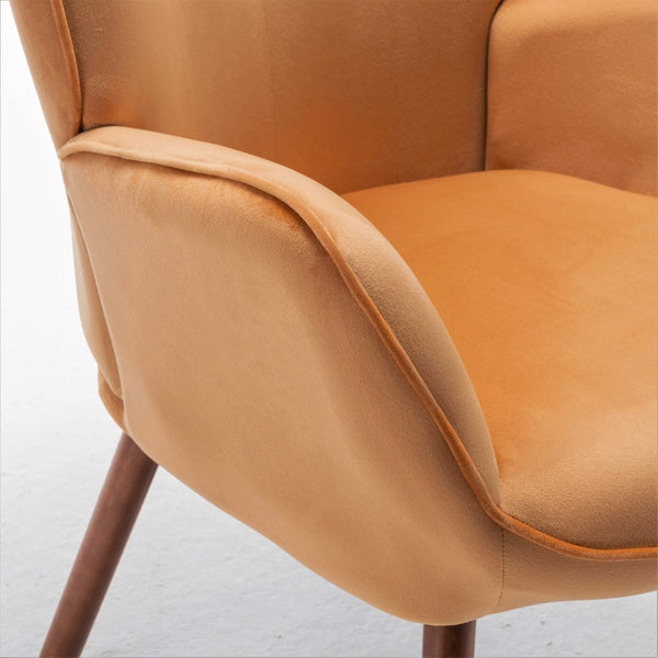 English Elm Mid-Century Modern Wingback Chair Tufted Polyester Upholstery Splayed Wood Legs Mustard yellow B2735P511070