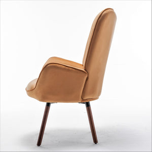 English Elm Mid-Century Modern Wingback Chair Tufted Polyester Upholstery Splayed Wood Legs Mustard yellow B2735P511070