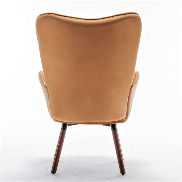 English Elm Mid-Century Modern Wingback Chair Tufted Polyester Upholstery Splayed Wood Legs Mustard yellow B2735P511070