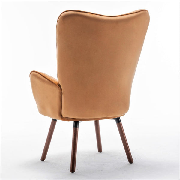 English Elm Mid-Century Modern Wingback Chair Tufted Polyester Upholstery Splayed Wood Legs Mustard yellow B2735P511070