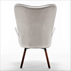 English Elm Mid-Century Modern Wingback Chair Tufted Polyester Upholstery Splayed Wood Legs Ivory B2735P511071