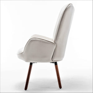 English Elm Mid-Century Modern Wingback Chair Tufted Polyester Upholstery Splayed Wood Legs Ivory B2735P511071